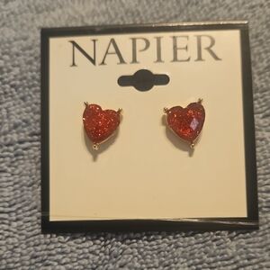 Napier Glittering Red Heart Earrings